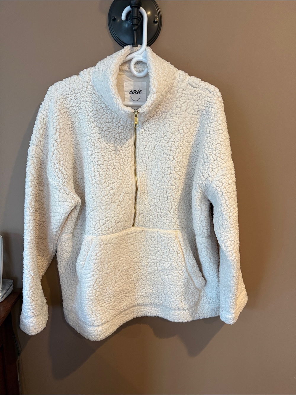 aerie Cream Sherpa Quarter-Zip Pullover